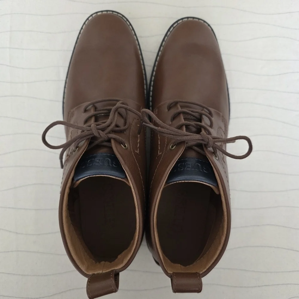 GUESS Mens Faux Leather Brown Ankle Dress Boots Shoes GMTINLY-R Size 8.5 NEW
